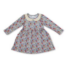 Load image into Gallery viewer, Long sleeves blue floral baby girls dresses