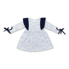 Load image into Gallery viewer, Navy flutter sleeves floral kids girls dresses