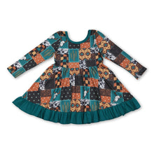 Load image into Gallery viewer, Long sleeves cactus bull skull patchwork girls western dress