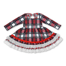 Load image into Gallery viewer, Long sleeves plaid floral ruffle girls Christmas dresses