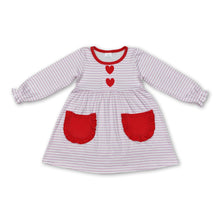 Load image into Gallery viewer, Pink stripe heart pockets baby girls Valentine's dress