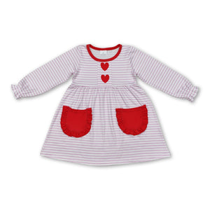 Pink stripe heart pockets baby girls Valentine's dress