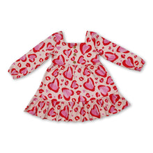 Load image into Gallery viewer, Long sleeves pink heart ruffle girls valentine's day dress