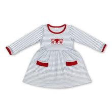Load image into Gallery viewer, Grey stripe heart pockets girls valentine's dresses