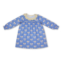 Load image into Gallery viewer, Beige ruffle bow long sleeves kids girls dresses