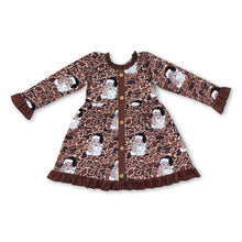 Load image into Gallery viewer, Long sleeves brown ruffle camo santa girls Christmas dresses