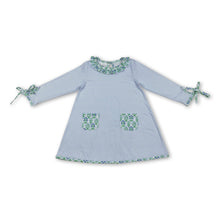 Load image into Gallery viewer, Light blue stripe floral pockets baby girls dresses