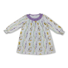 Load image into Gallery viewer, Purple polka dots ruffle baby girls mardi gras dresses