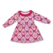 Load image into Gallery viewer, Ruffle long sleeves bow heart girls Valentine's dresses