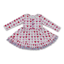 Load image into Gallery viewer, Long sleeves pink heart ruffle girls Valentine's dress