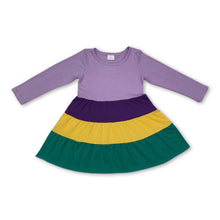Load image into Gallery viewer, Long sleeves purple yellow green girls Mardi Gras dresses