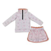 Load image into Gallery viewer, Pink stripe bow pullover skirt kids girls clothing set