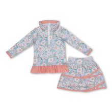 Load image into Gallery viewer, Peach ruffle floral pullover skirt kids girls clothing set