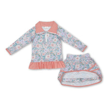 Load image into Gallery viewer, Peach ruffle floral pullover skirt kids girls clothing set