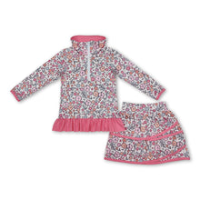 Load image into Gallery viewer, Pink ruffle floral pullover skirt kids girls clothing set
