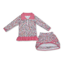 Load image into Gallery viewer, Pink ruffle floral pullover skirt kids girls clothing set