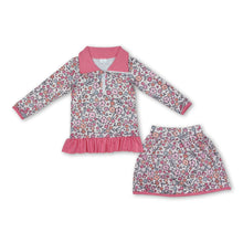 Load image into Gallery viewer, Pink ruffle floral pullover skirt kids girls clothing set