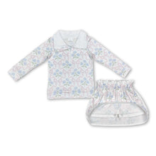 Load image into Gallery viewer, Pink bow floral pullover skirt kids girls clothing set