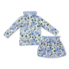 Load image into Gallery viewer, Light blue floral long sleeves top skirt kids girls clothes
