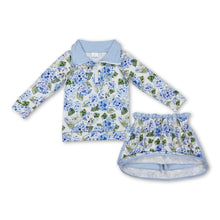 Load image into Gallery viewer, Light blue floral long sleeves top skirt kids girls clothes