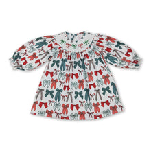 Load image into Gallery viewer, Red green bow long sleeves girls Christmas dress