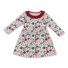 Load image into Gallery viewer, Long sleeves red green bow ruffle girls Christmas dresses