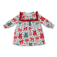 Load image into Gallery viewer, Long sleeves green red bow girls Christmas dresses