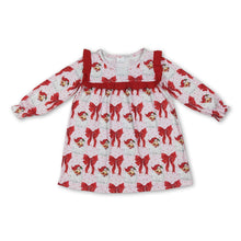 Load image into Gallery viewer, Long sleeves red bow santa girls Christmas dresses