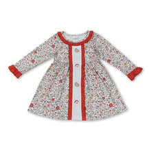 Load image into Gallery viewer, Long sleeves floral cookie santa girls Christmas dresses