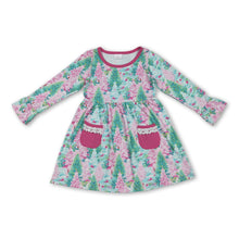 Load image into Gallery viewer, Long sleeves green pink Christmas tree girls dresses