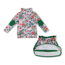 Load image into Gallery viewer, Long sleeves green floral pullover skirt girls clothing set