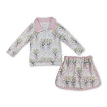 Load image into Gallery viewer, Long sleeves yellow floral bow pullover skirt girls clothing