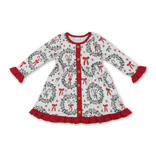 Load image into Gallery viewer, Long sleeves red bow kids girls Christmas buttons dress