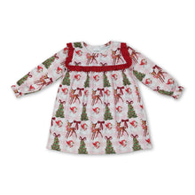 Load image into Gallery viewer, Pink plaid Christmas tree bow santa girls dresses