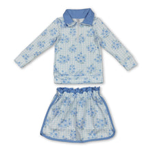 Load image into Gallery viewer, Long sleeves light blue floral pullover skirt girls clothes