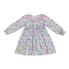 Load image into Gallery viewer, Pink ruffle long sleeves floral baby girls dresses
