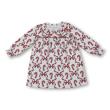 Load image into Gallery viewer, Long sleeves red bow candy cane girls Christmas dresses