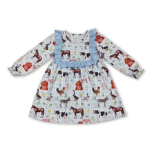 Load image into Gallery viewer, Light blue ruffle long sleeves plaid farm girls dresses