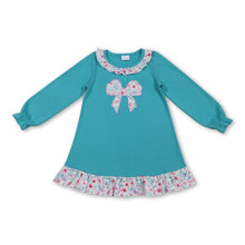 Load image into Gallery viewer, long sleeves floral bow ruffle kids girls dresses