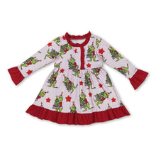Load image into Gallery viewer, Long sleeves red stars green face girls Christmas night dress
