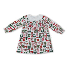 Load image into Gallery viewer, Long sleeves red green bows kids girls Christmas dresses