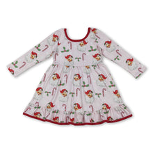 Load image into Gallery viewer, Long sleeves santa candy cane ruffle girls Christmas dresses