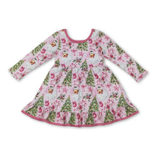 Load image into Gallery viewer, Long sleeves santa candy cane bow ruffle girls Christmas dress