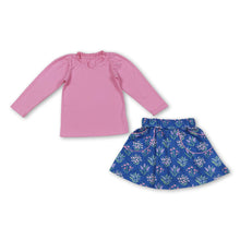 Load image into Gallery viewer, Pink long sleeves top floral pockets skirt girls clothes