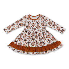 Load image into Gallery viewer, Long sleeves football bow ruffle kids girls dresses