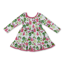 Load image into Gallery viewer, Long sleeves gift green face ruffle girls Christmas dress