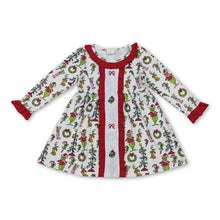 Load image into Gallery viewer, Long sleeves green face bow kids girls Christmas dresses