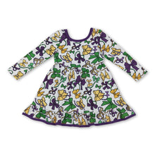Load image into Gallery viewer, Purple yellow green bows mardi gras dress