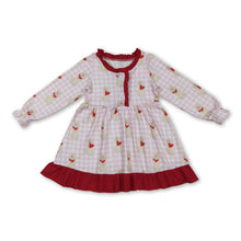 Load image into Gallery viewer, Pink plaid long sleeves heart dog girls valentine's night dress
