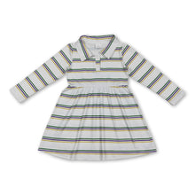 Load image into Gallery viewer, Green purple yellow stripe girls Mardi Gras polo dress